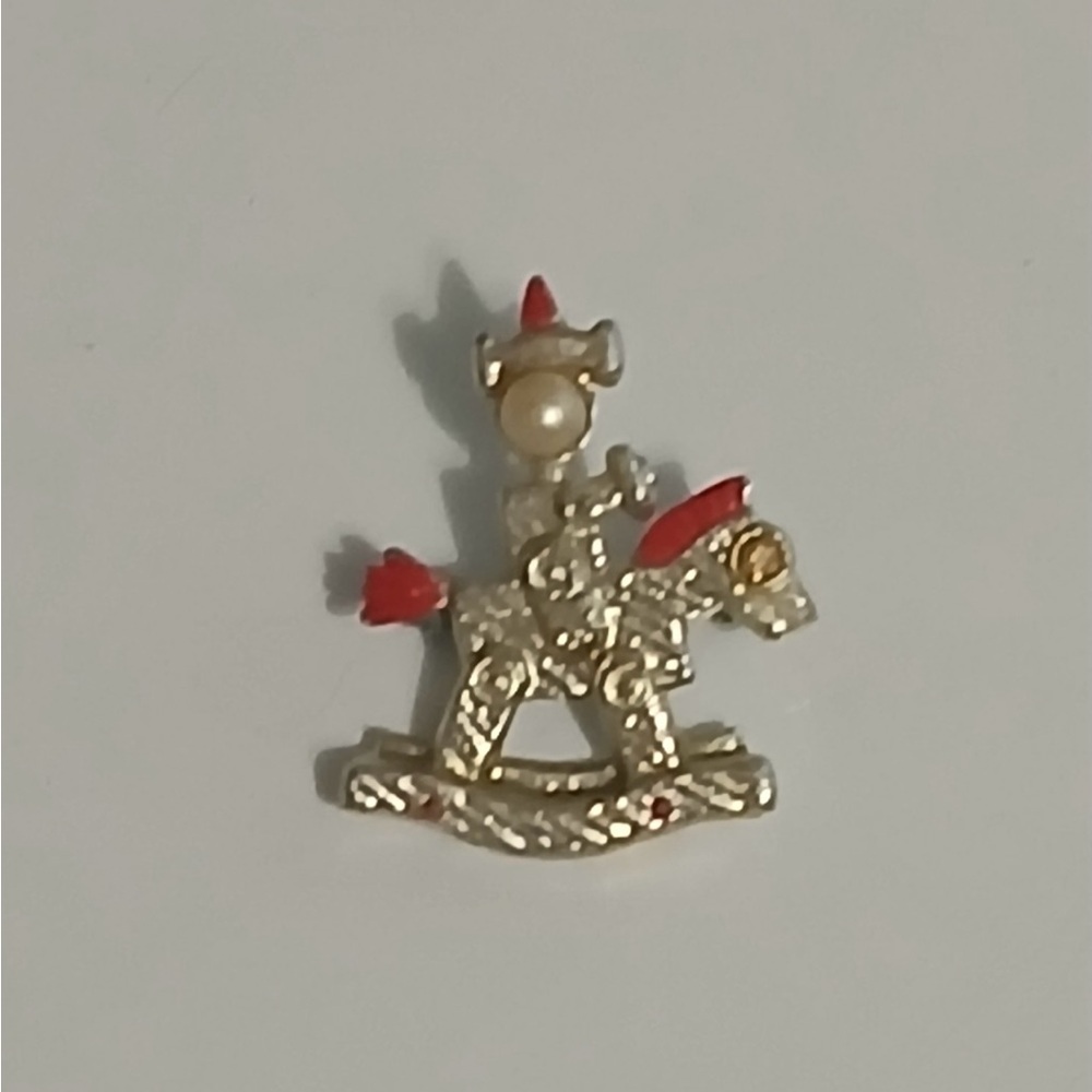 Gold and Red Rocking Horse Brooch